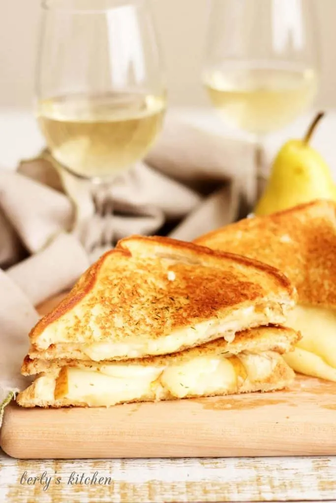 Our sweet and savory grilled brie and pear sandwiches are a delightful balance of ripe, fruity pears and salty, creamy brie cheese.