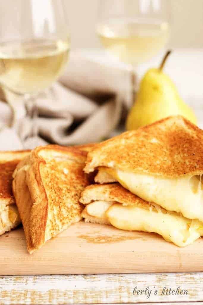 Our sweet and savory grilled brie and pear sandwiches are a delightful balance of ripe, fruity pears and salty, creamy brie cheese.