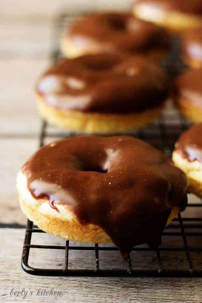 Vanilla cake donuts with fudgy nutella glaze