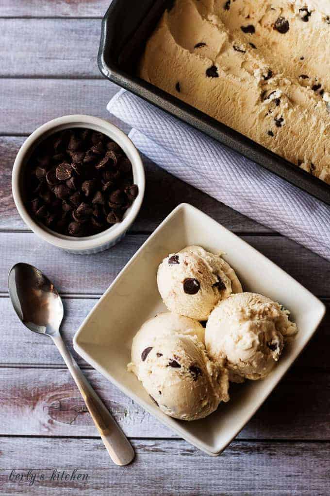 Homemade coffee ice cream with chocolate chips