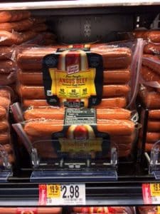 Oscar Mayer Angus beef hot dogs in packages.