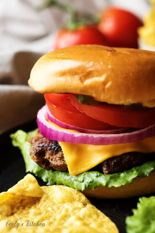 Homemade hamburgers with chips.