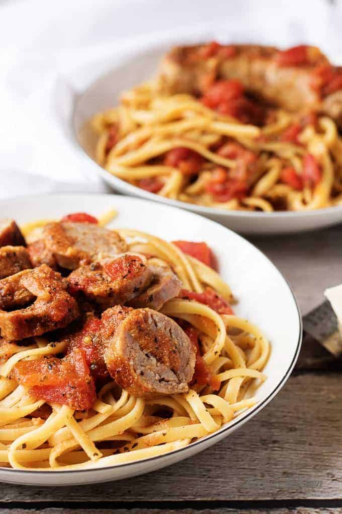 A meaty, spicy Italian sausage and tomato linguine recipe that's perfect for a quick weeknight dinner. Proving good food doesn't have to take all day!