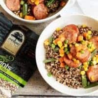 Looking for an easy and delicious weeknight meal idea? Then try our sausage and veggie stir fry over quinoa. It's a healthier twist on a classic stir-fry!