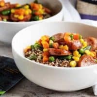 Looking for an easy and delicious weeknight meal idea? Then try our sausage and veggie stir fry over quinoa. It's a healthier twist on a classic stir-fry!