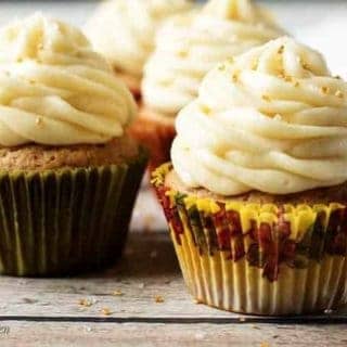 Spiced cupcakes with maple buttercream are a wonderfully sweet dessert filled with the warm flavors of Fall. Cinnamon, nutmeg, and ginger mix perfectly with the subtle flavor of maple.