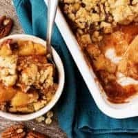 A top-down view of the finished dessert in a small bowl with a fork.