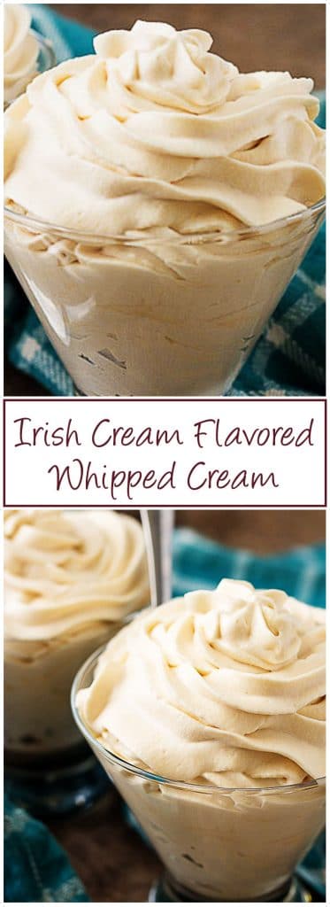 Irish Cream Flavored Whipped Cream is a great way to add boozy flavor to coffee and desserts. #irishcream #whippedcream #boozy #coffee