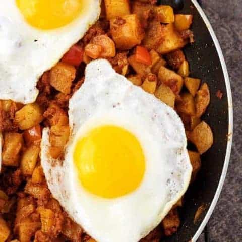 Simply Potatoes Chorizo Breakfast Bowl A photo of the finished hash.