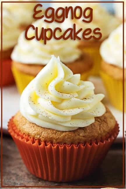 Eggnog Cupcakes in an orange cupcake liner.