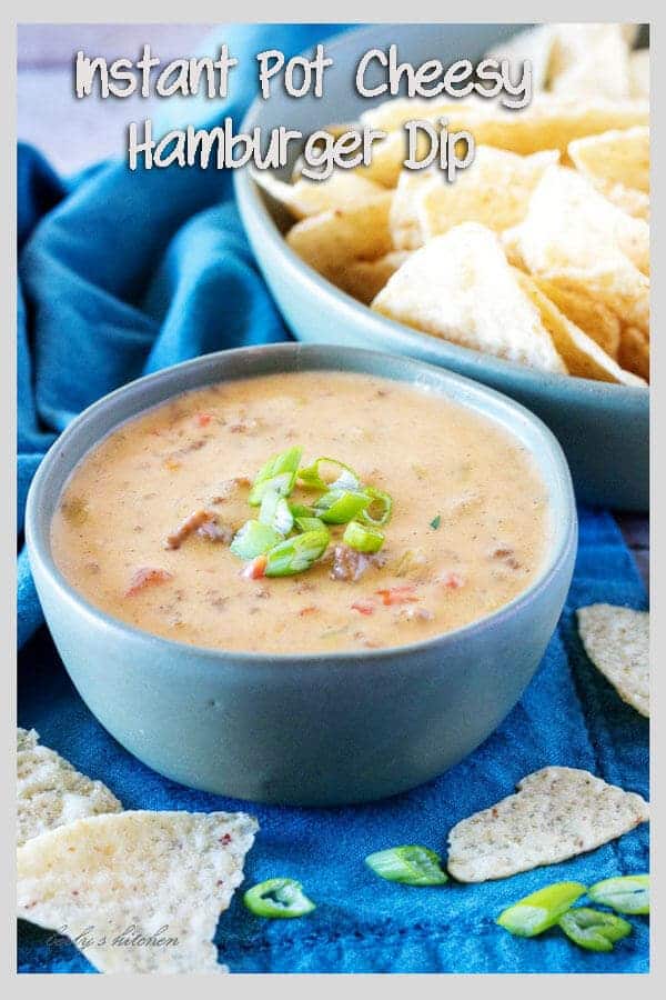 Photo of hamburger dip in a bowl used for pinterest.