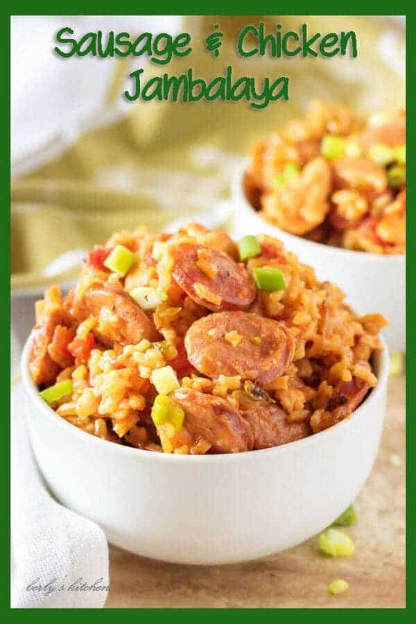 Sausage and chicken jambalaya is the perfect blend of Creole seasoning, onions, peppers, celery, sausage, chicken, and rice. #InstantPot #berlyskitchen #jambalaya #sausage #chicken #dinner #onions #celery #peppers #Creole #Cajun #recipe
