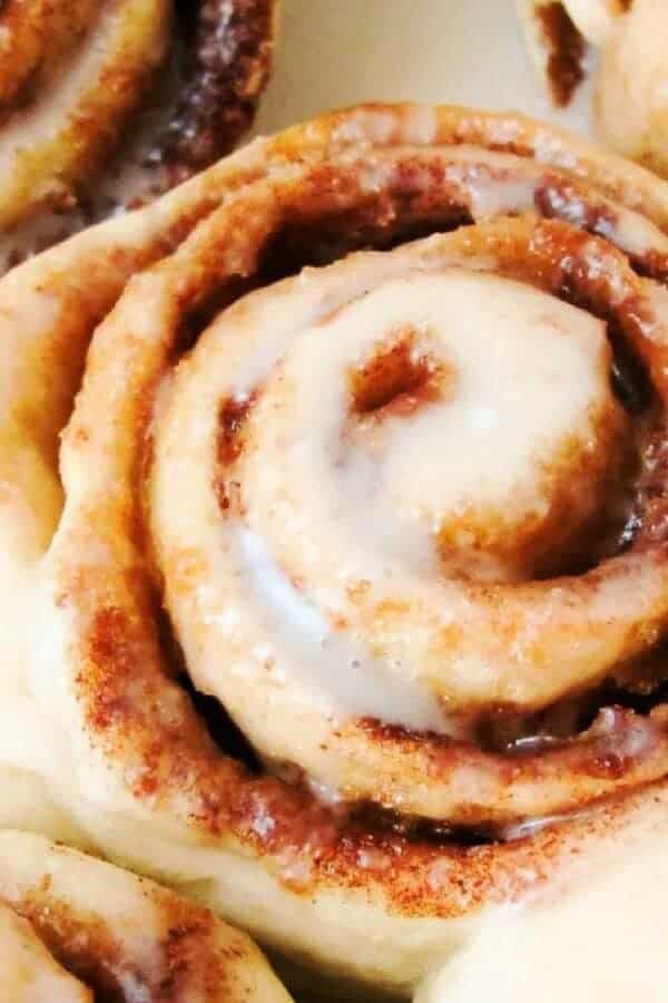 Close up photo of Easy Homemade Cinnamon Rolls used for Pinterest.