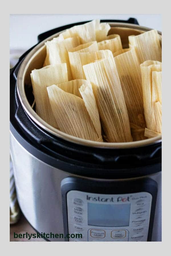 Photo of homemade tamales made in the instant pot used for pinterest.