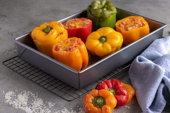 Cheesy ground turkey stuffed peppers