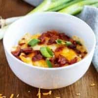 Bowl of loaded mashed potatoes used for pinterest.