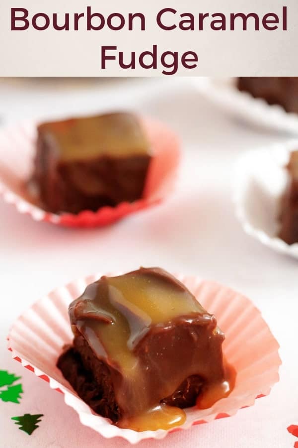 Bourbon caramel fudge image used for pinterest.