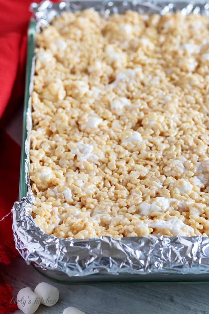 Baking dish with the perfect rice krispie treats.