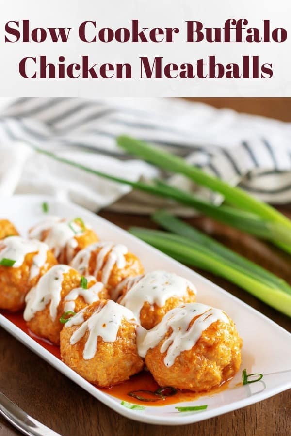 Photo of slow cooker buffalo chicken meatballs used for pinterest.