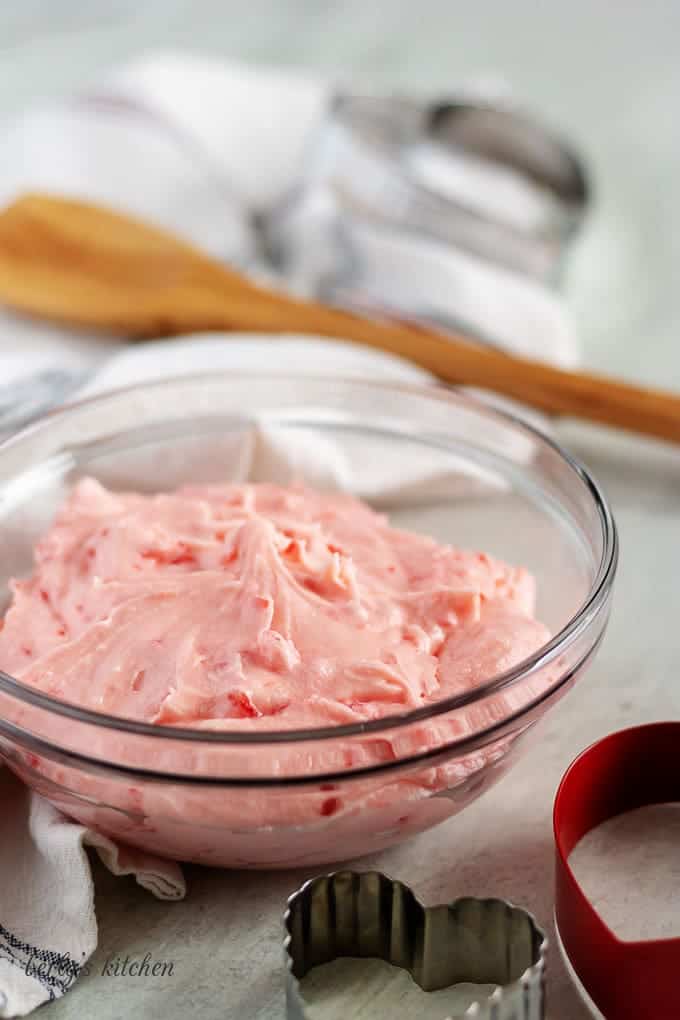 Maraschino cherry frosting for a cut out sugar cookie recipe.