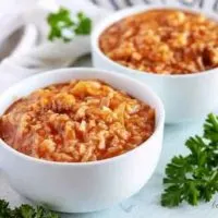 Instant Pot Unstuffed Cabbage Rolls in white bowls.