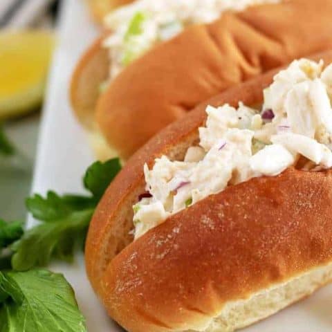 A close-up view of the crab roll, showing the crab meat.