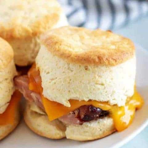Cheesy Ham Biscuits One the ham biscuits loaded with ham and melting cheddar cheese.