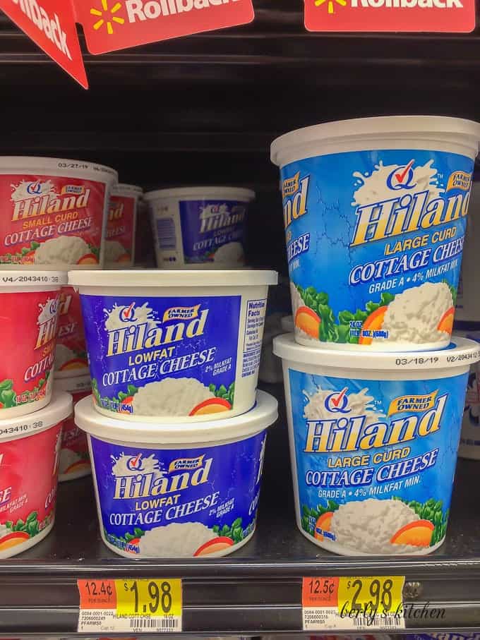 Hiland dairy cottage cheese found in the dairy section of our store.