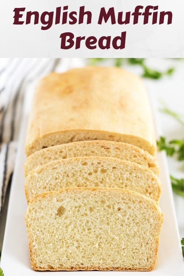 The finished loaf of English muffin bread on a plate.