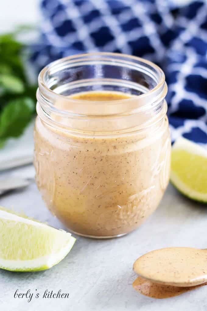 One final close-up photo of the southwest dressing in a jar.