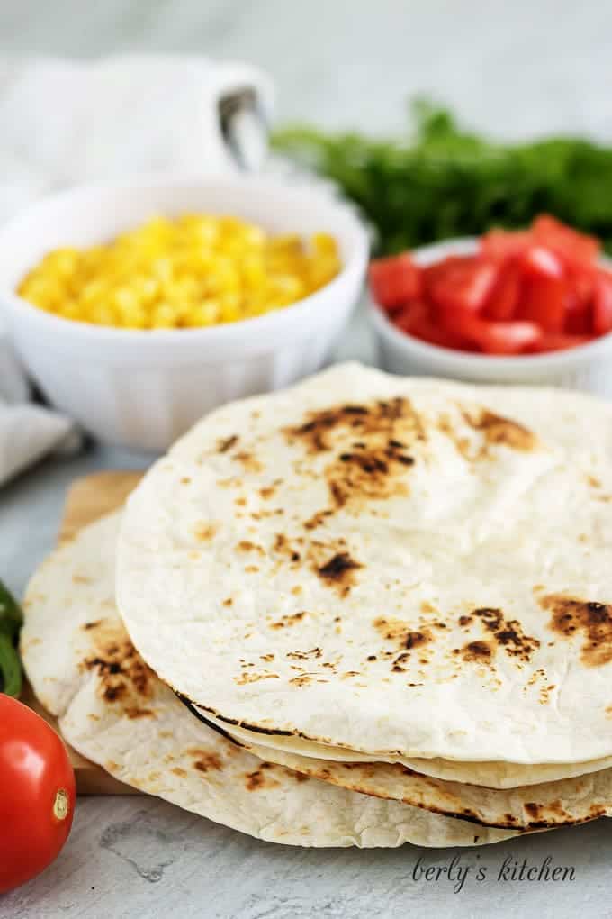 An ingredient picture showing the tortillas needed for the turkey tacos.