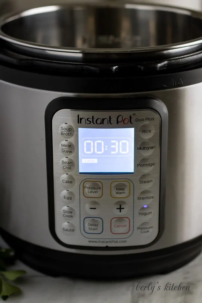 Instant Pot showing 30 minute timer on the yogurt function.