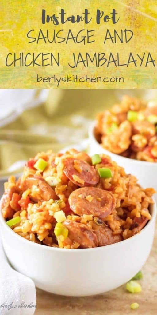 Instant Pot Sausage and Chicken Jambalaya used for Pinterest.
