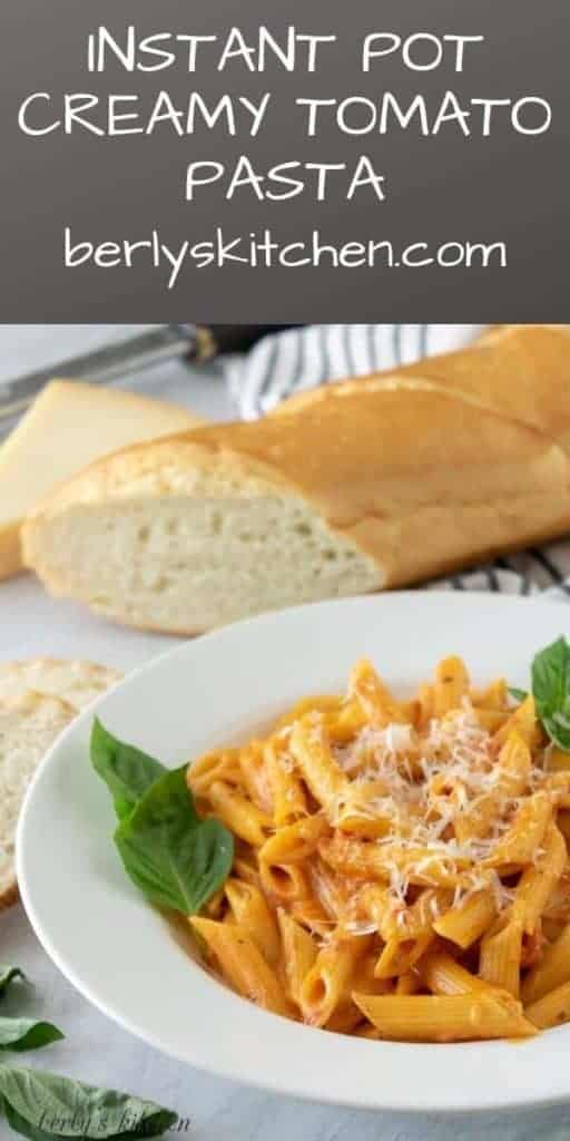 The creamy tomato pasta served with fresh basil and shredded parmesan.