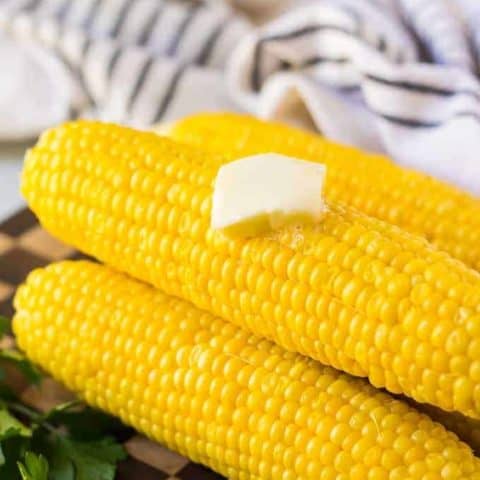 Another picture of the finished corn on the cob served with butter.