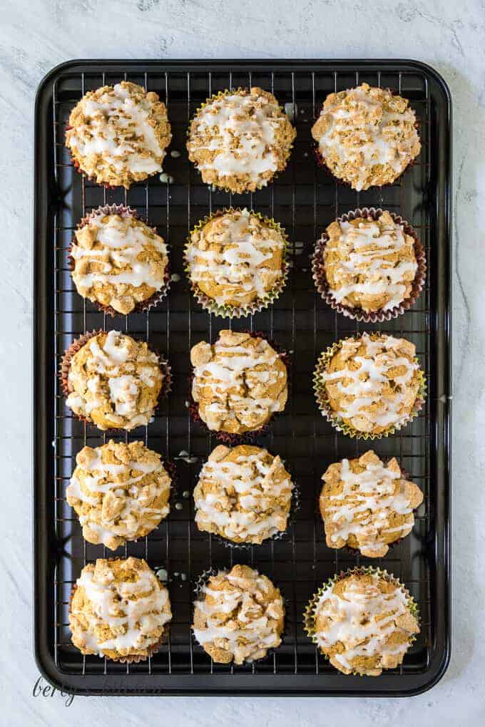 The drizzle has been added to all the pumpkin muffins.