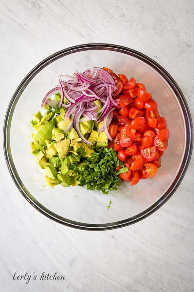 The ingredients have been cut and placed into a bowl.