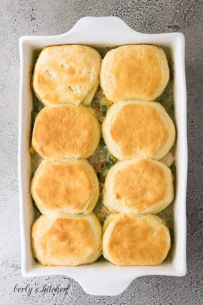 The biscuits are golden brown. The dish ready to serve.