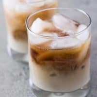 The finished white Russian cocktail without any extra garnishes.