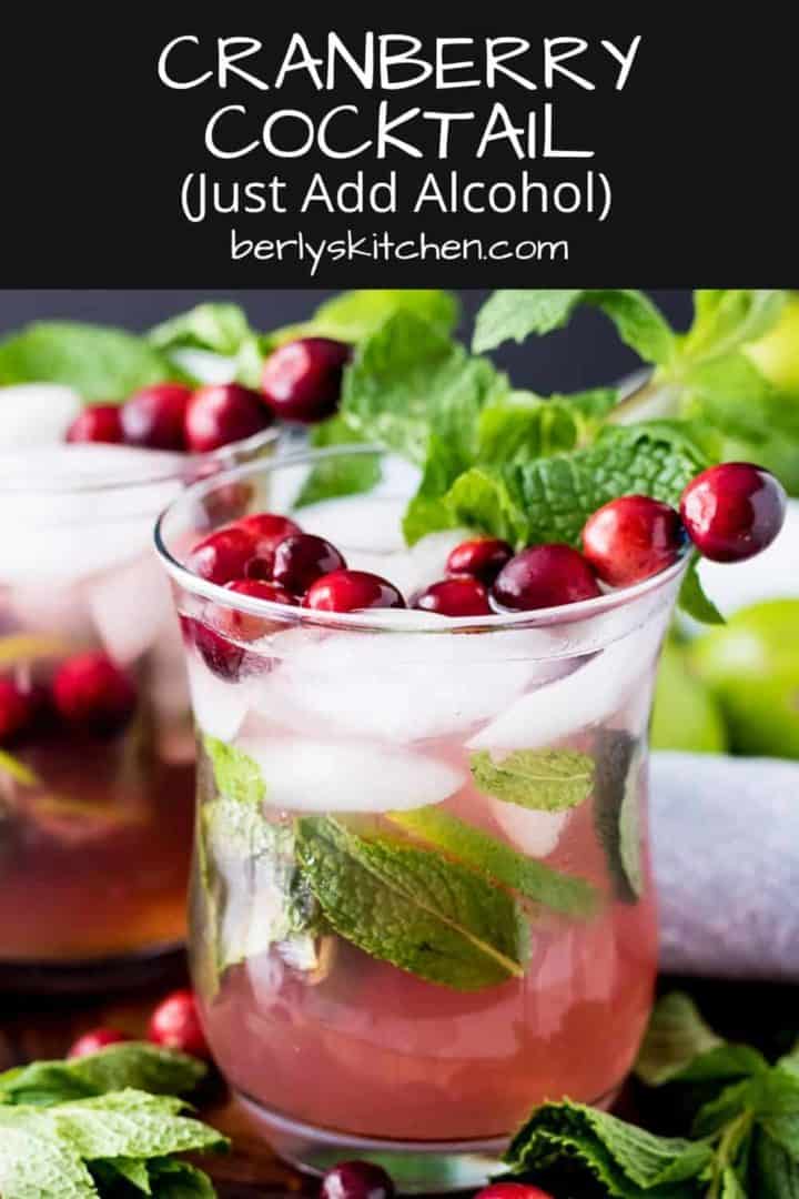 The mock cranberry cocktail served with fresh cranberries and mint.