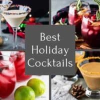 A collage of four pictures containing our best holiday cocktails.