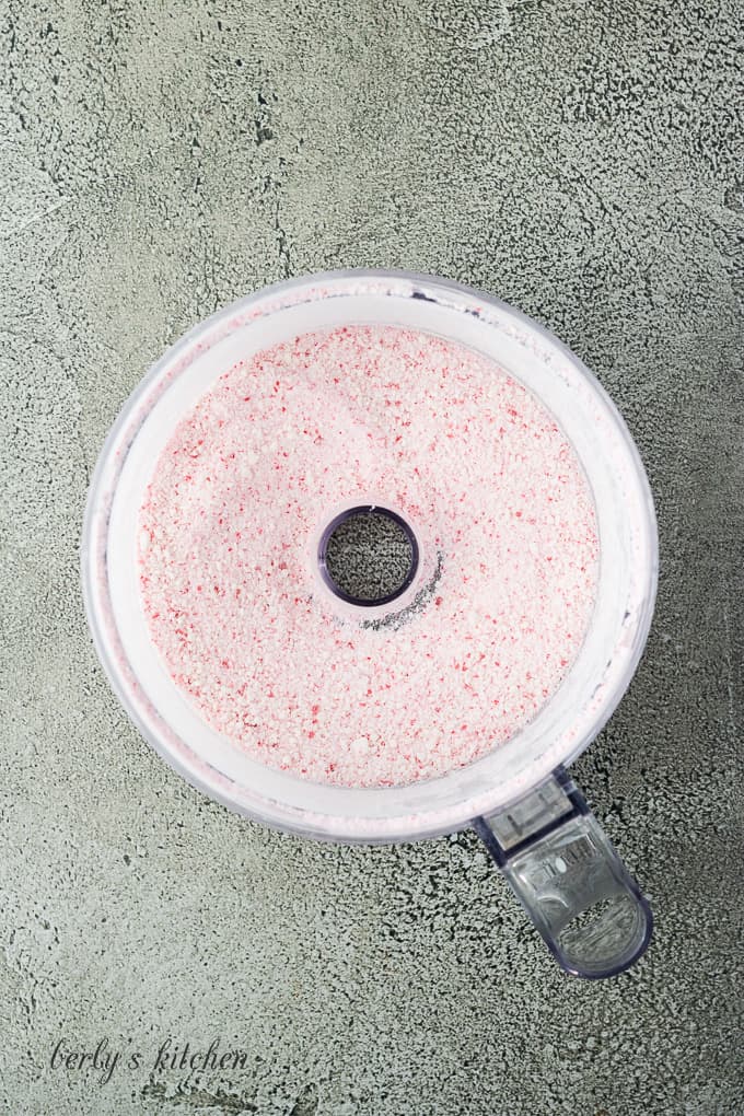 The candies have been finely crushed in a food processor.