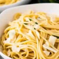 A close-up of the finished pasta in a large bowl.