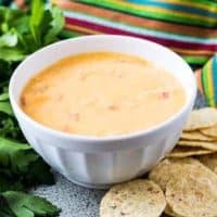 The easy Instant Pot cheese dip served with tortilla chips.