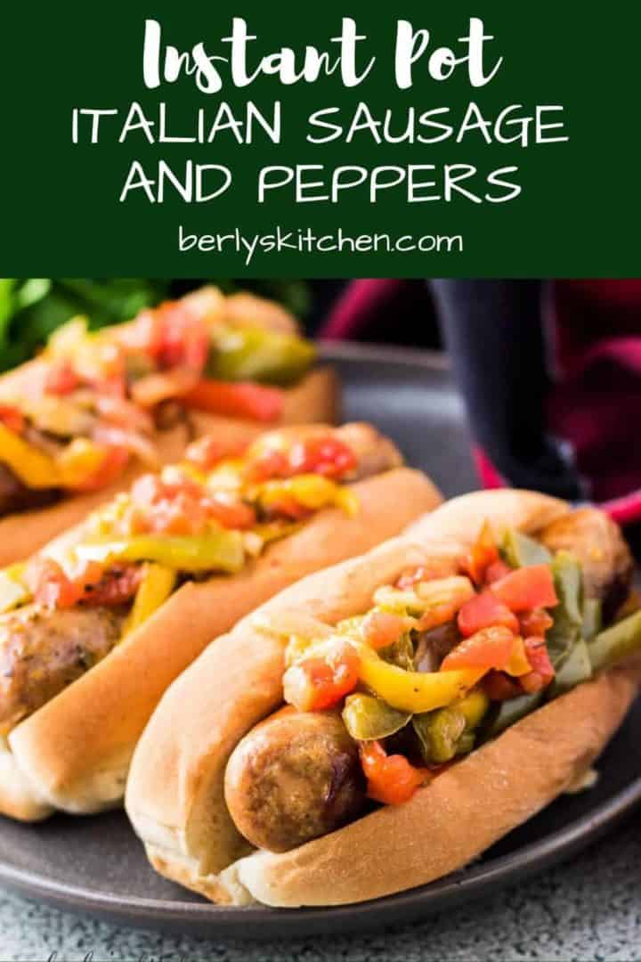 A spicy italian sausage in a bun with sweet peppers.