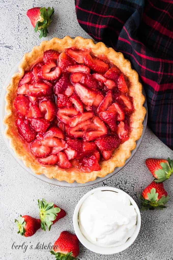 The strawberry pie has chilled and is ready to serve.