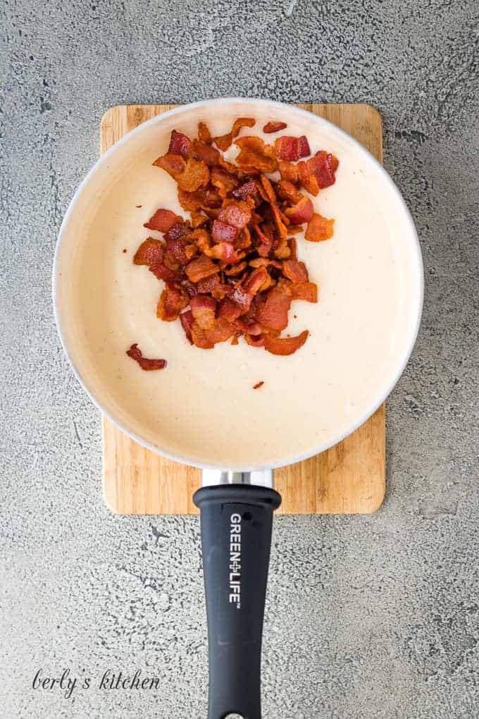 The bacon bits added to the cream of soup base.