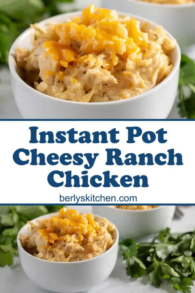 Collage of photos of Instant Pot Ranch Chicken used for Pinterest.