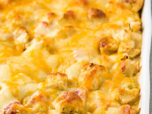 A close-up view of the casserole as it's cooling.