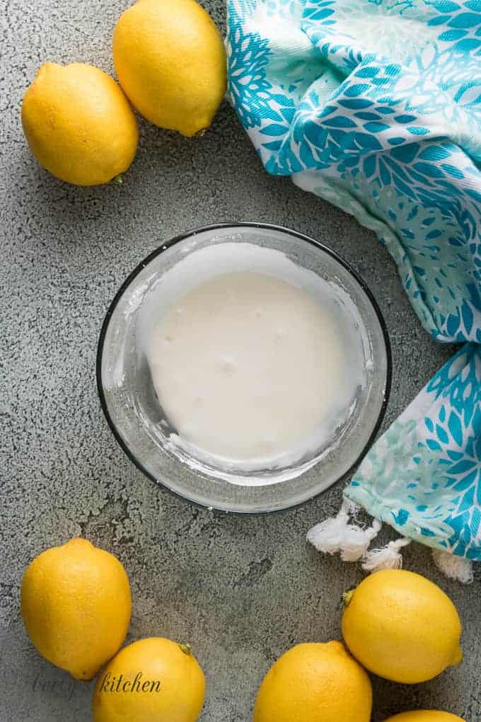 Powdered sugar combined with lemon juice to make the glaze.